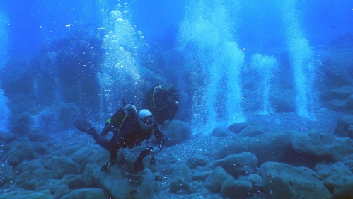 Dr. Vetriani and collaborators exploring the shallow-water hydrothermal system at Panarea, Aeolian Archipelago, Italy