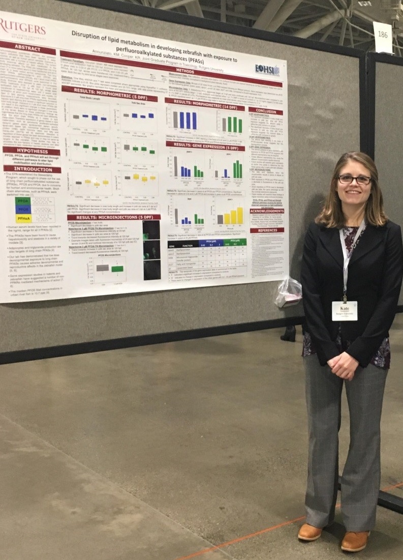 Kate Annunziato standing next to a poster.