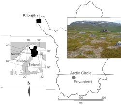 Map showing the tundra region of Kilpisjärvi, Finland.